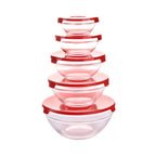 Kit 5 Bowls de Vidro com Tampa Hermética Micro-ondas, Geladeira e Freezer Empilhável
