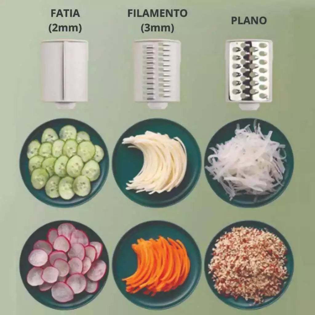 Ralador de Queijo 3 em 1 Giratório com Manivela  Fatiador de Legumes e Cortador de Vegetais Multiuso Cozinha Prática, Rápida e Sem Esforço