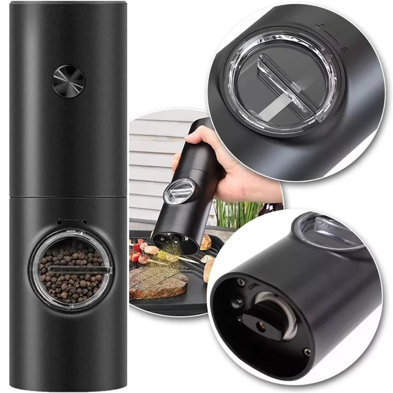 Moedor Elétrico Premium Kit  Sal e Pimenta, Regulagem Fina e Uso Fácil