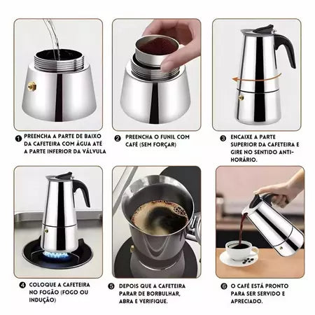 CremaLux – Cafeteira Italiana Premium em Aço Inox