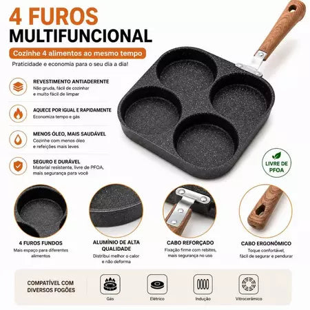 OmeLux – Frigideira Coreana 4 Ovos Revestimento de Pedra Antiaderente - Entrega Grátis