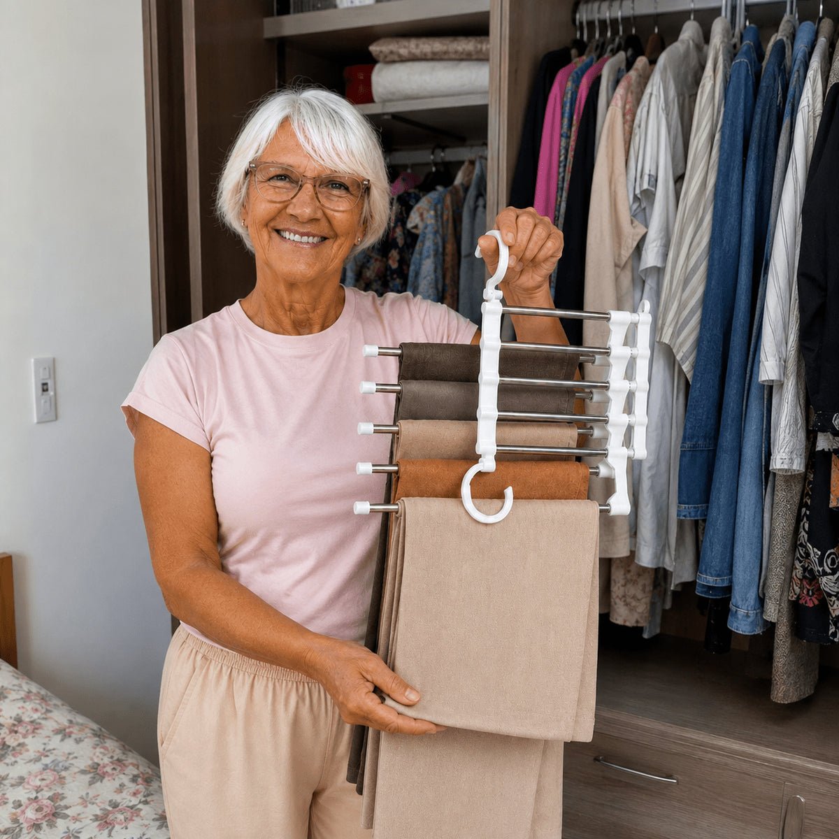 CabideFlex - Cabide Retrátil Organizador 5 em 1 Dobrável em Aço Inox - Entrega Grátis comprar cabide 1 original Vovó Lúcia