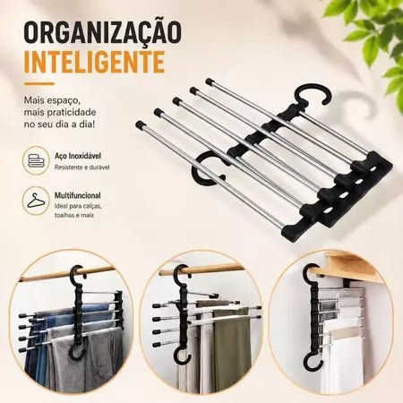 Cabide 5 em 1 da Vovó Lúcia – Cabide Retrátil Dobrável em Aço Inox, Organiza 5 Peças no Lugar de 1 - Vovó Lúcia