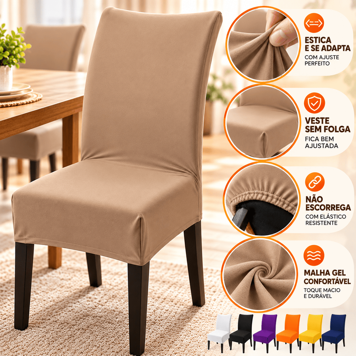 CadeiraFlex – Capa de Cadeira Malha Gel para Mesa de Jantar | Estica, Veste Sem Folga e Não Escorrega - Vovó Lúcia