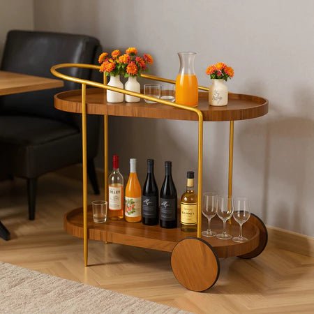 Carrinho Bar Gourmet Retrô em Madeira e Metal Dourado 90 cm - Vovó Lúcia