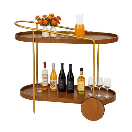 Carrinho Bar Gourmet Retrô em Madeira e Metal Dourado 90 cm - Vovó Lúcia
