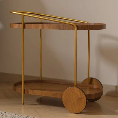 Carrinho Bar Gourmet Retrô em Madeira e Metal Dourado 90 cm - Vovó Lúcia