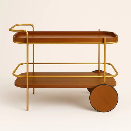Carrinho Buffet Bar Decorativo em Madeira e Metal Dourado 100 cm - Vovó Lúcia