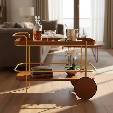 Carrinho Buffet Bar Decorativo em Madeira e Metal Dourado 100 cm - Vovó Lúcia