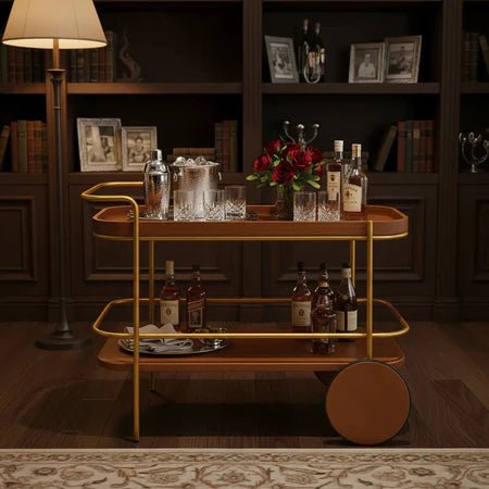 Carrinho Buffet Bar Decorativo em Madeira e Metal Dourado 100 cm - Vovó Lúcia