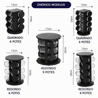 Chega de Bagunça na Cozinha! Porta Tempero Giratório Preto Premium com 6/8/9 Potes de Vidro Reforçado comprar Porta Tempero Giratório original Vovó Lúcia