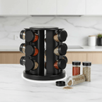 Chega de Bagunça na Cozinha! Porta Tempero Giratório Preto Premium com 6/8/9 Potes de Vidro Reforçado comprar Porta Tempero Giratório original Vovó Lúcia