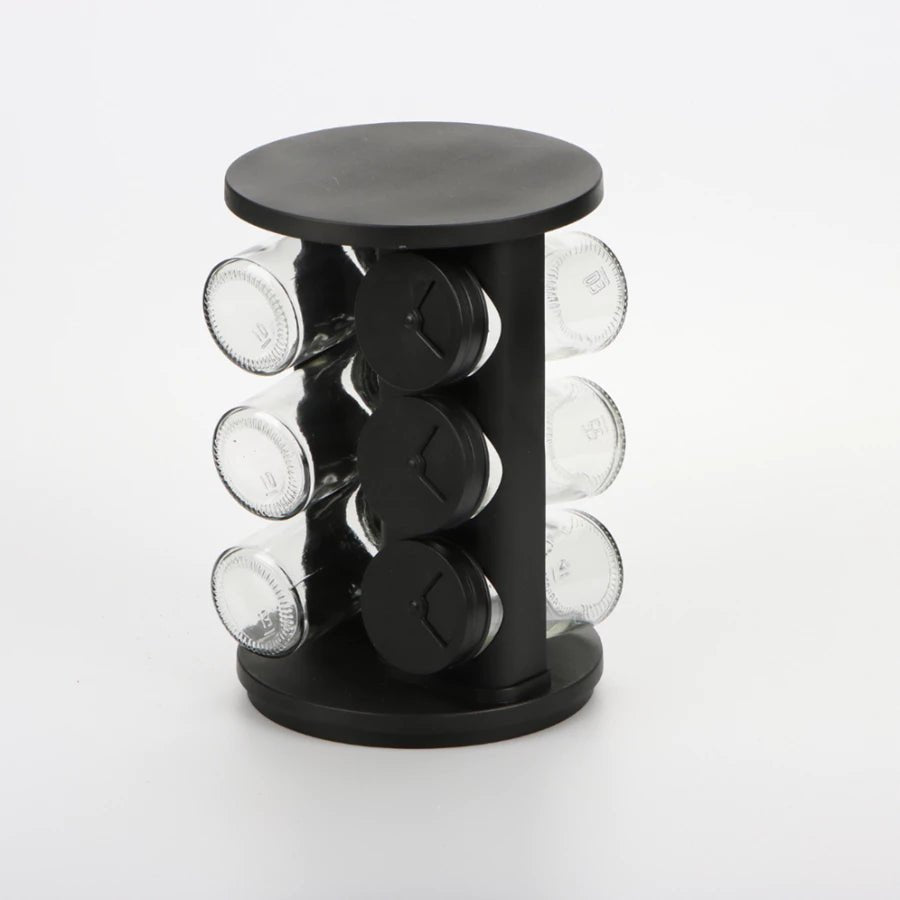 Chega de Bagunça na Cozinha! Porta Tempero Giratório Preto Premium com 6/8/9 Potes de Vidro Reforçado comprar Porta Tempero Giratório original Vovó Lúcia
