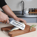 Chega de Sofrer com a Faca! Fatiador Duplo que Corta Vegetais e Peixes sem Esforço comprar Fatiador Duplo original Vovó Lúcia
