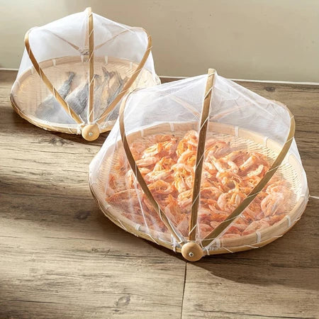 BambuFresh – Cesto de Bamboo com Cobertura de Tela Retrátil Protetor de Alimentos - Entrega Grátis