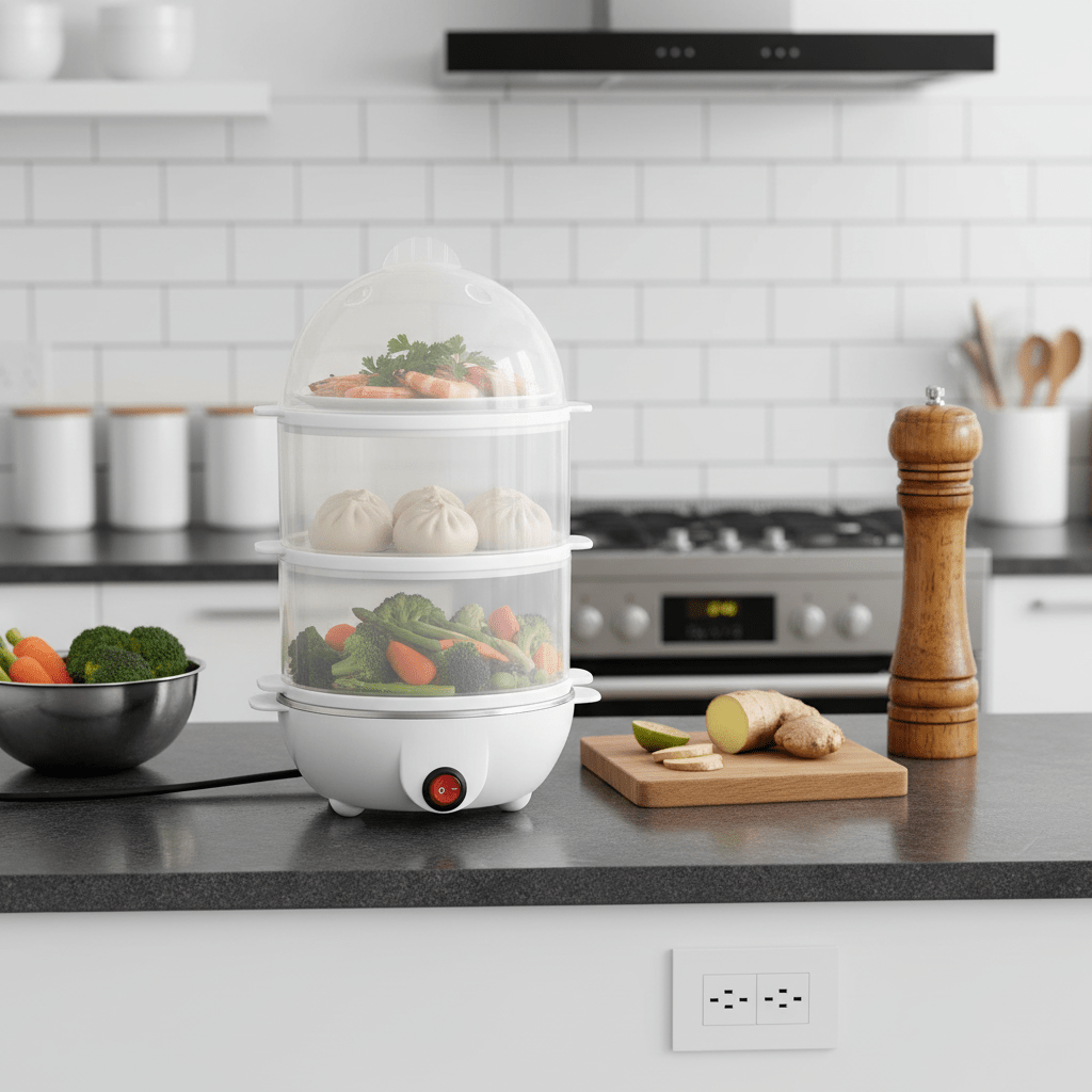 Cozedor Elétrico Rápido 3 Camadas Acabe com a Demora e Cozinhe Sem Trabalho comprar Cozedor Turbo 3 em 1 Sem Bagunça original Vovó Lúcia