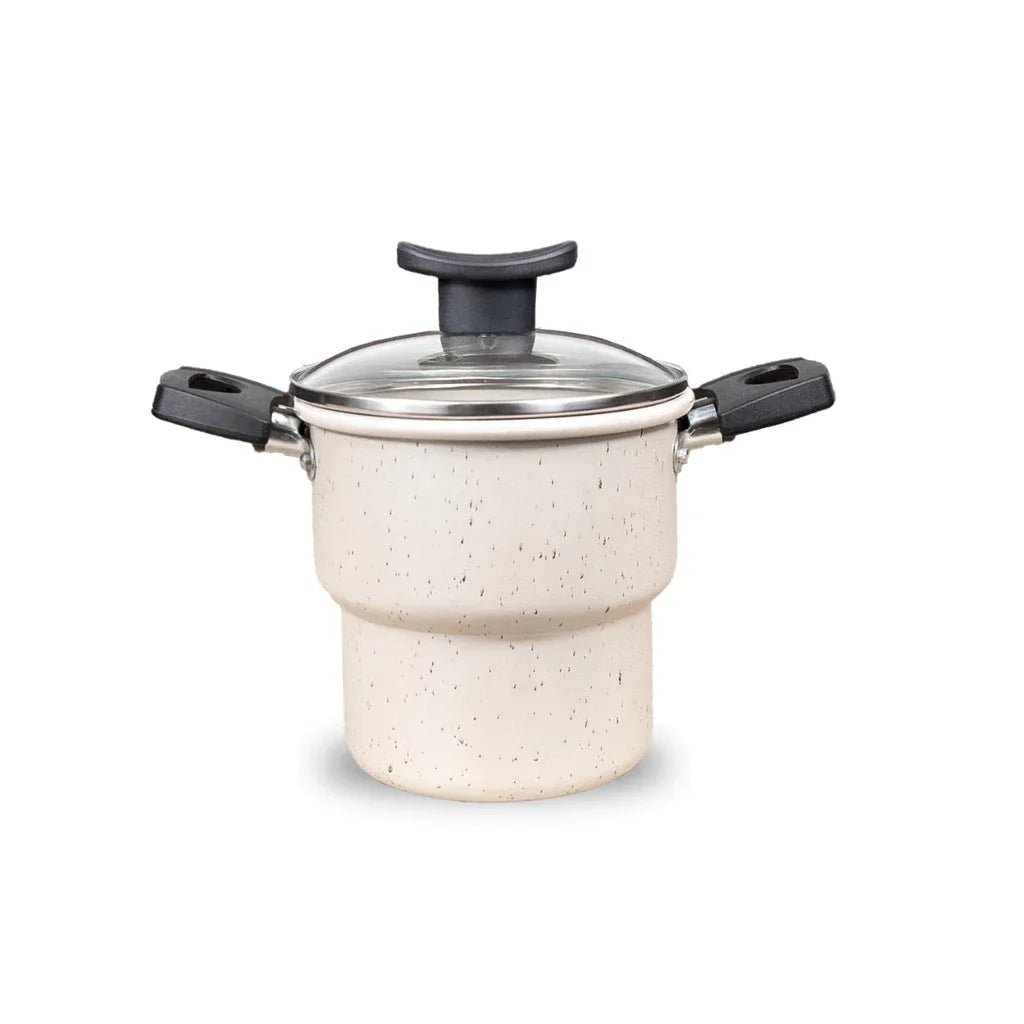 Cuscuzeiro 14cm Antiaderente Teflon Tampa de Vidro Cozimento Rápido e Sem Grudar comprar Cuscuzeiro 14cm Antiaderente Teflon Tampa de Vidro Cozimento Rápido e Sem Grudar original Vovó Lúcia