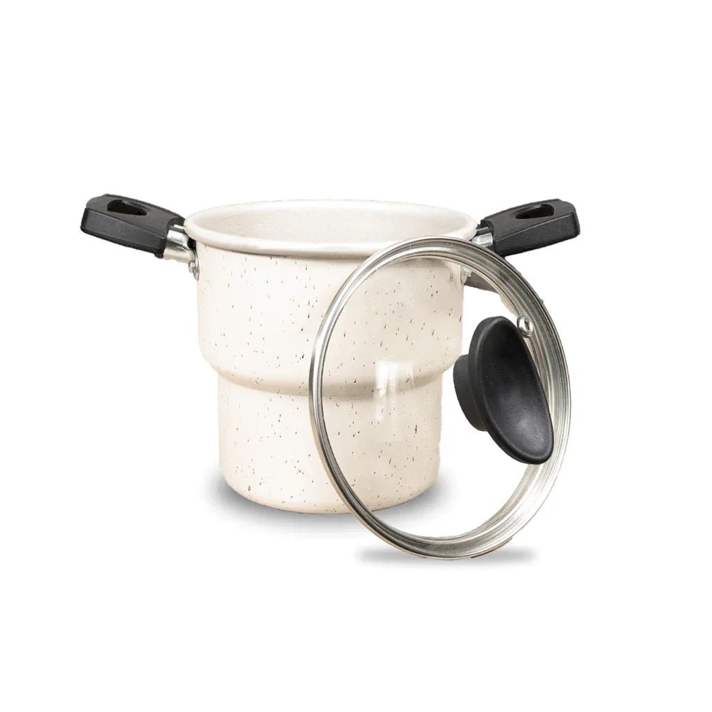 Cuscuzeiro 14cm Antiaderente Teflon Tampa de Vidro Cozimento Rápido e Sem Grudar comprar Cuscuzeiro 14cm Antiaderente Teflon Tampa de Vidro Cozimento Rápido e Sem Grudar original Vovó Lúcia