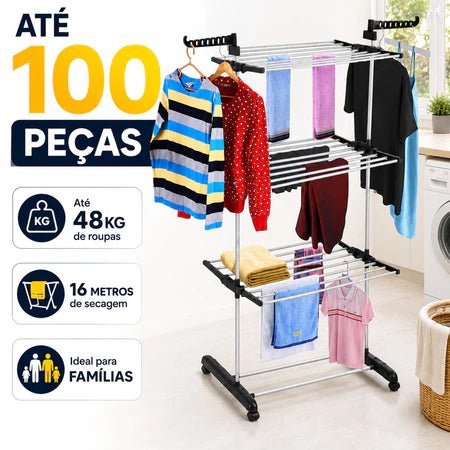 DryFlex - Varal 3 Andares Reforçado Com Rodinhas Dobrável Portátil - Entrega Grátis comprar original Vovó Lúcia