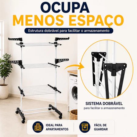 DryFlex - Varal 3 Andares Reforçado Com Rodinhas Dobrável Portátil - Entrega Grátis comprar original Vovó Lúcia