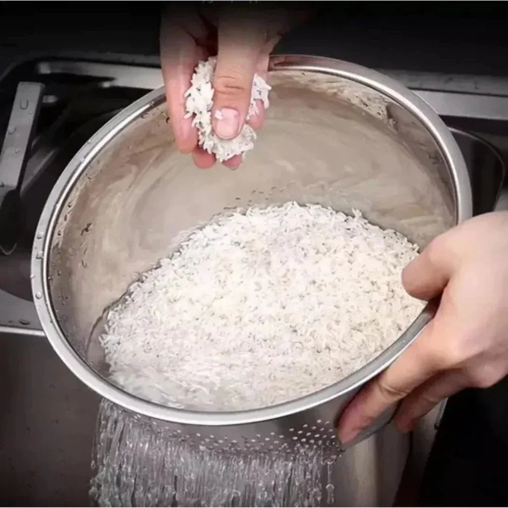 Escorredor de Arroz Inox Lava Alimentos Multiuso Frutas, Legumes e Saladas comprar Escorredor de Arroz Inox Lava Alimentos Multiuso Frutas, Legumes e Saladas original Vovó Lúcia