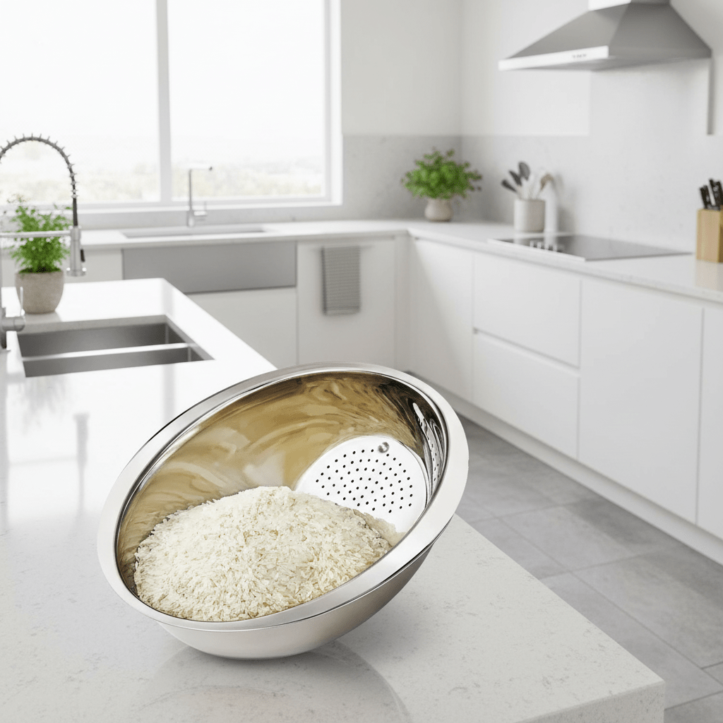 Escorredor de Arroz Inox Lava Alimentos Multiuso Frutas, Legumes e Saladas comprar Escorredor de Arroz Inox Lava Alimentos Multiuso Frutas, Legumes e Saladas original Vovó Lúcia