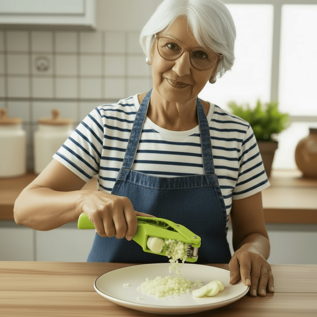Espremedor e Fatiador de Alho 2 em 1 Rápido e Prático comprar Espremedor e Fatiador de Alho original Vovó Lúcia
