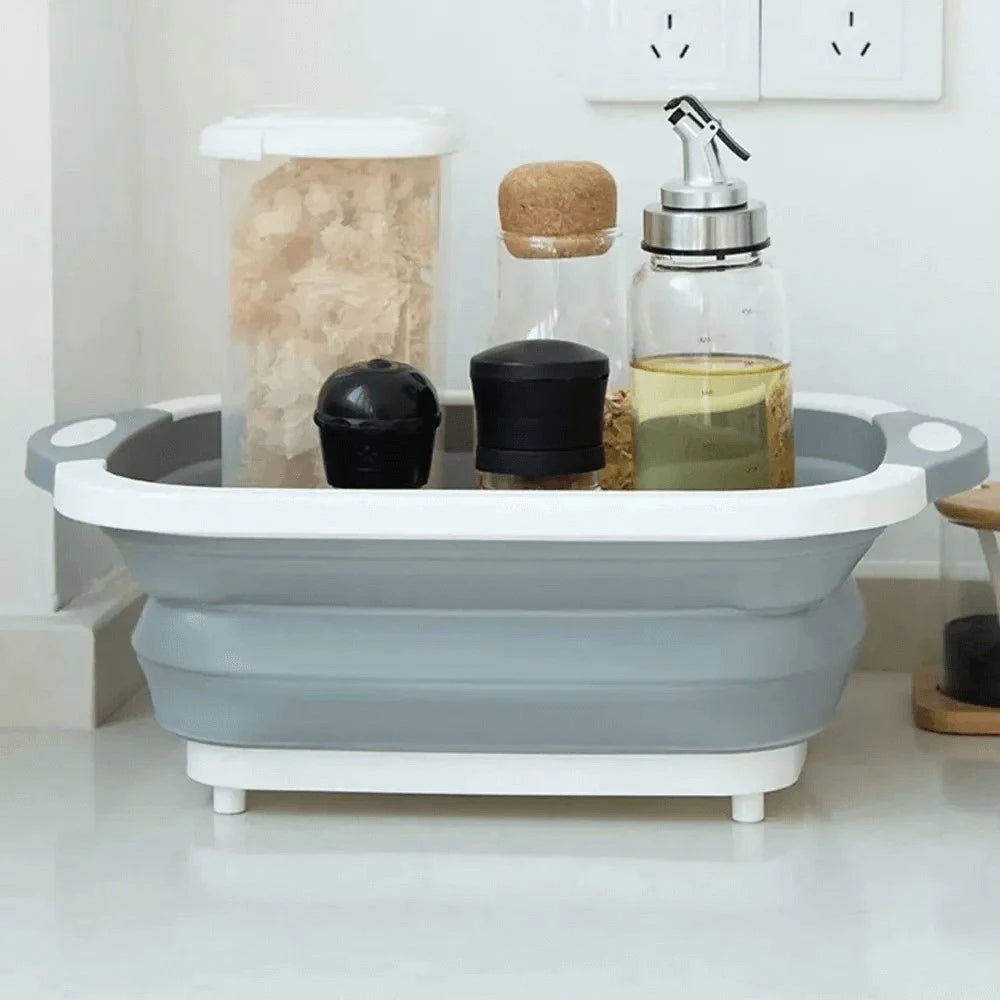 Scorredor Tábua 3 em 1 Dobrável de Silicone  Retrátil, Multifuncional para Lavar, Cortar e Escorrer