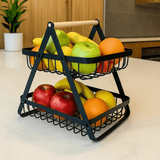 Fruteira de Mesa 2 Andares em Ferro e Bambu  Organizadora Multiuso Preta