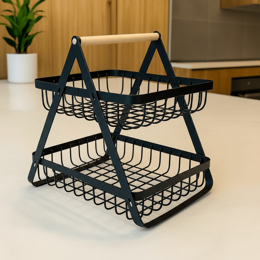 Fruteira de Mesa 2 Andares em Ferro e Bambu Organizadora Multiuso Preta comprar Fruteira de Mesa 2 Andares em Ferro e Bambu Organizadora Multiuso Preta original Vovó Lúcia