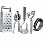 Kit 5 Peças Inox com Espremedor, Ralador 4 Faces e Amassador comprar Kit 5 peças inox original Vovó Lúcia