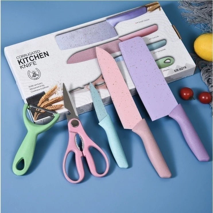 Kit Facas 6 Peças Inox Antiaderente Tesoura e Descascador Cabo Reforçado comprar Kit Facas 6 Peças Inox Antiaderente Tesoura e Descascador Cabo Reforçado original Vovó Lúcia