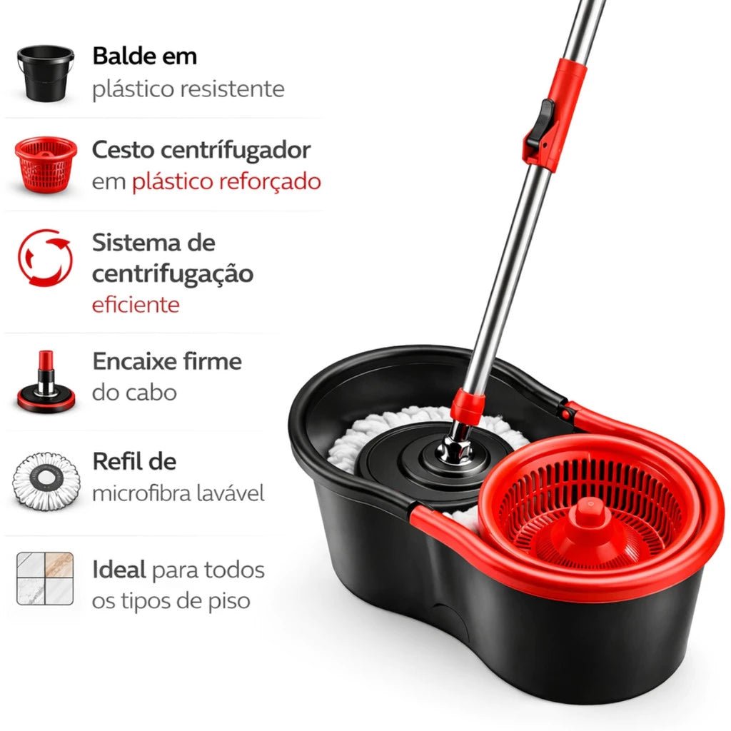 Mop Giratório com Balde Centrífuga 9L Limpeza Rápida e Sem Esforço comprar Mop Giratório com Balde Centrífuga 9L Limpeza Rápida e Sem Esforço original Vovó Lúcia