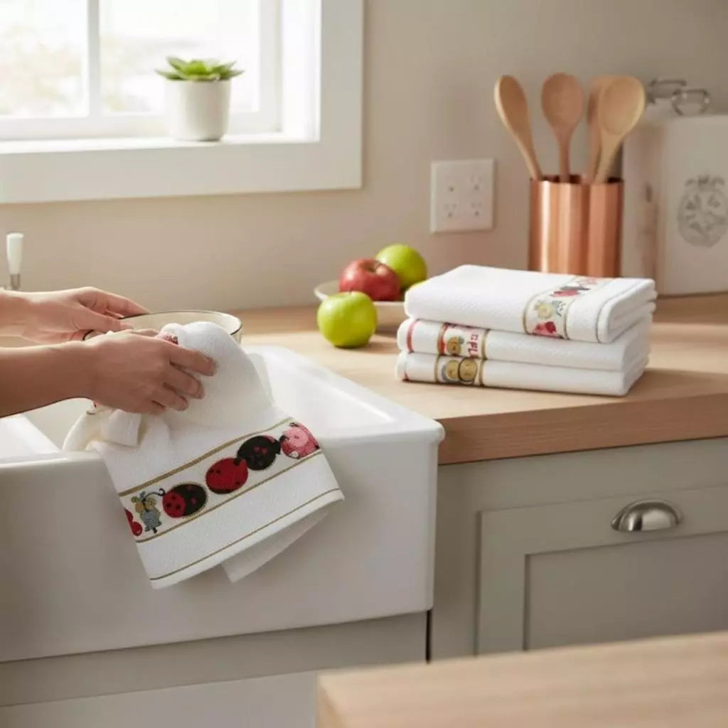 Kit 10 Panos de Prato 40x65 Jacquard Atoalhado  Alta Absorção, Macio e Resistente para Cozinha