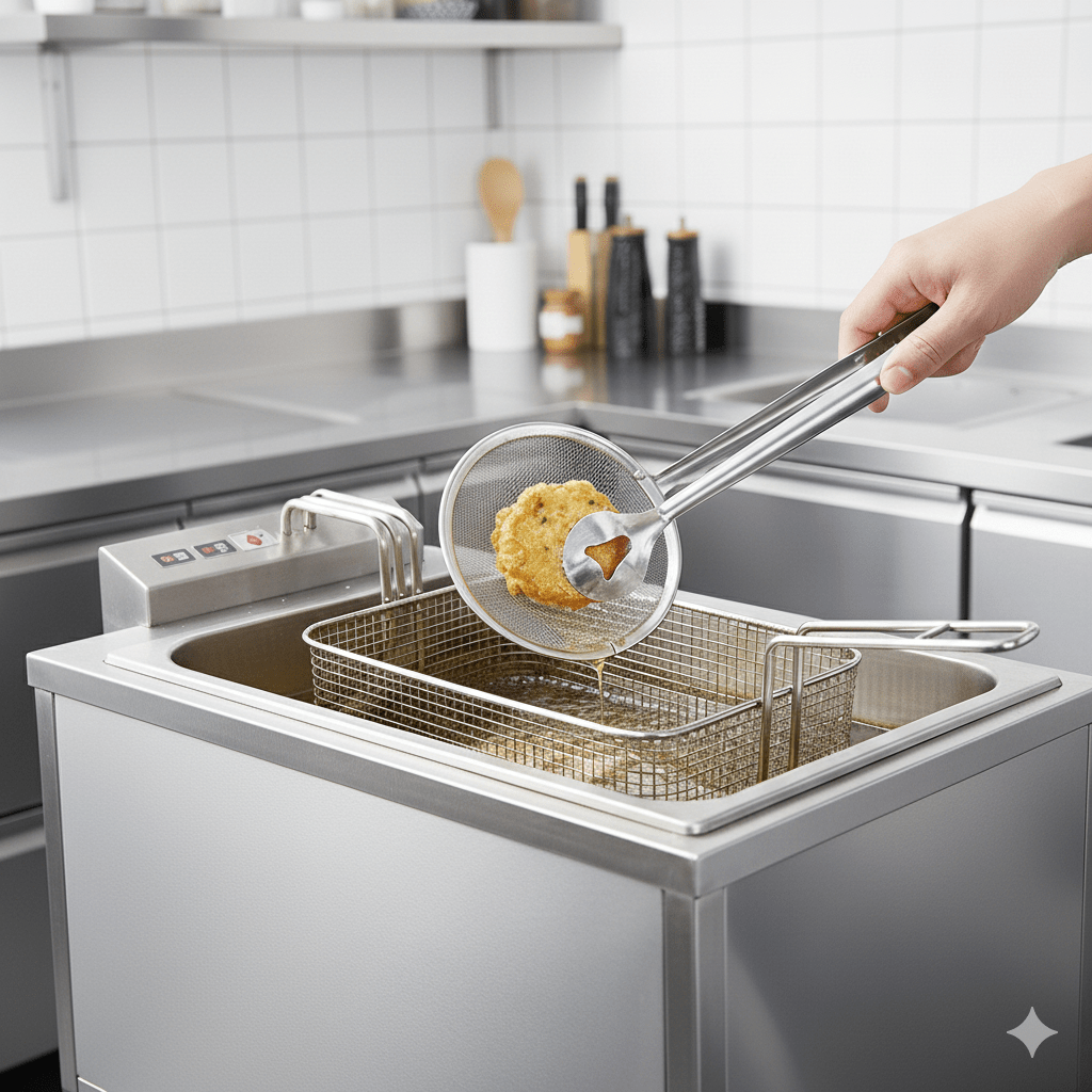 Pinça Escumadeira de Inox para Fritura com Pegador 28,5 cm Alta Resistência e Precisão comprar PINÇA Escumadeira original Vovó Lúcia