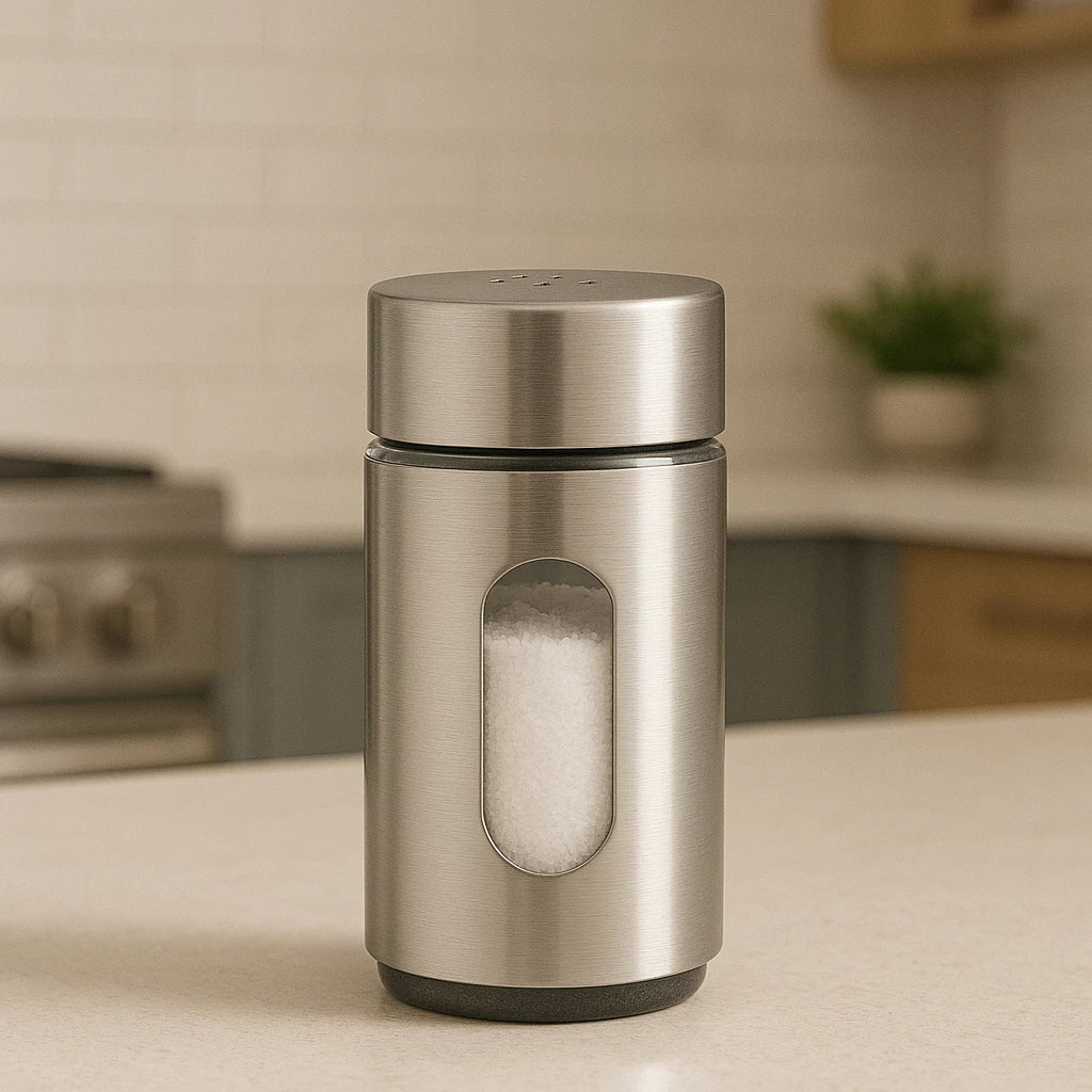 Porta Saleiro e Pimenteiro Inox com Vidro – 100ml comprar Porta Saleiro e Pimenteiro Inox com Vidro – 100ml original Vovó Lúcia