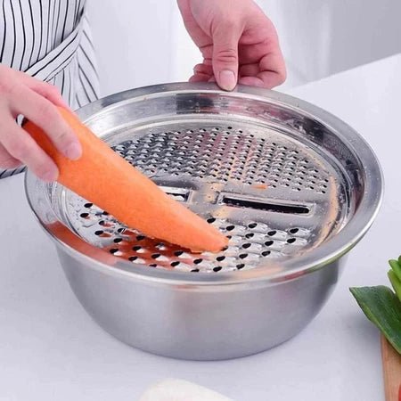 Ralador 3 em 1 - Inox com Tigela e Escorredor Multiuso - Entrega Grátis - Vovó Lúcia