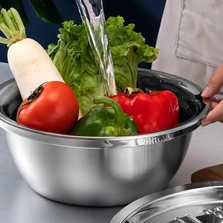 Ralador 3 em 1 - Inox com Tigela e Escorredor Multiuso - Entrega Grátis - Vovó Lúcia
