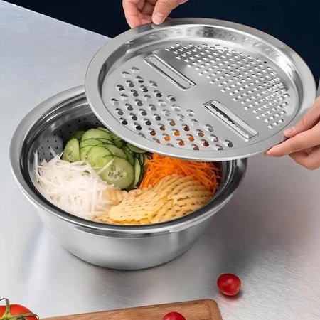 Ralador 3 em 1 - Inox com Tigela e Escorredor Multiuso - Entrega Grátis - Vovó Lúcia