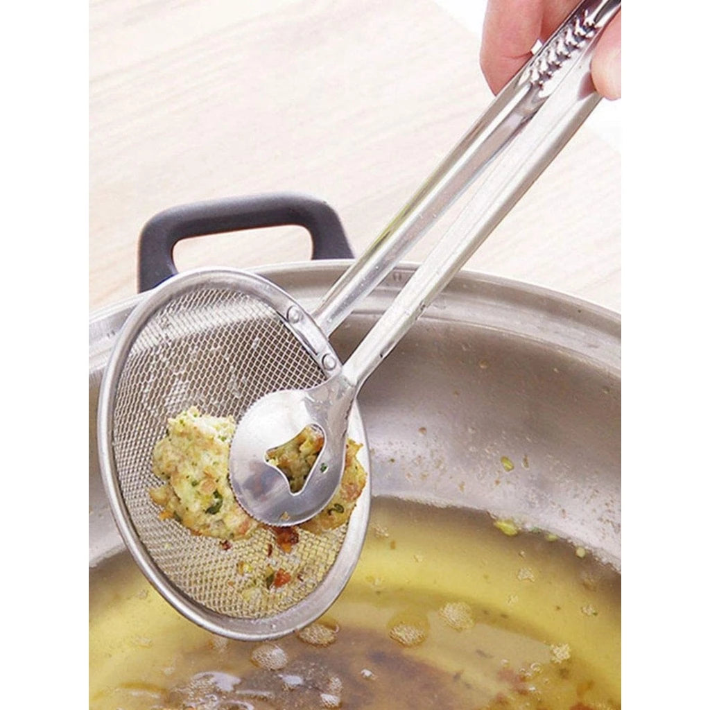 Pinça Escumadeira de Inox para Fritura com Pegador 28,5 cm Alta Resistência e Precisão