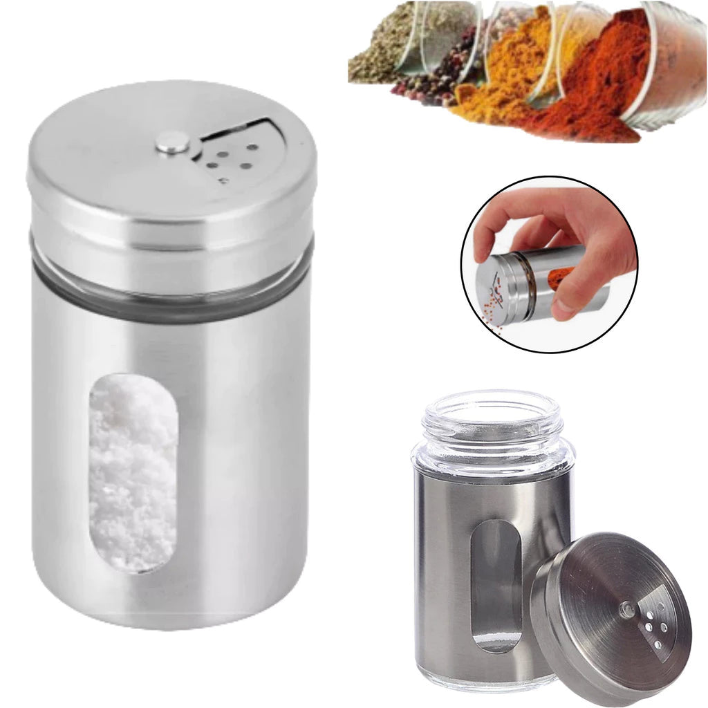 Porta Saleiro e Pimenteiro Inox com Vidro – 100ml