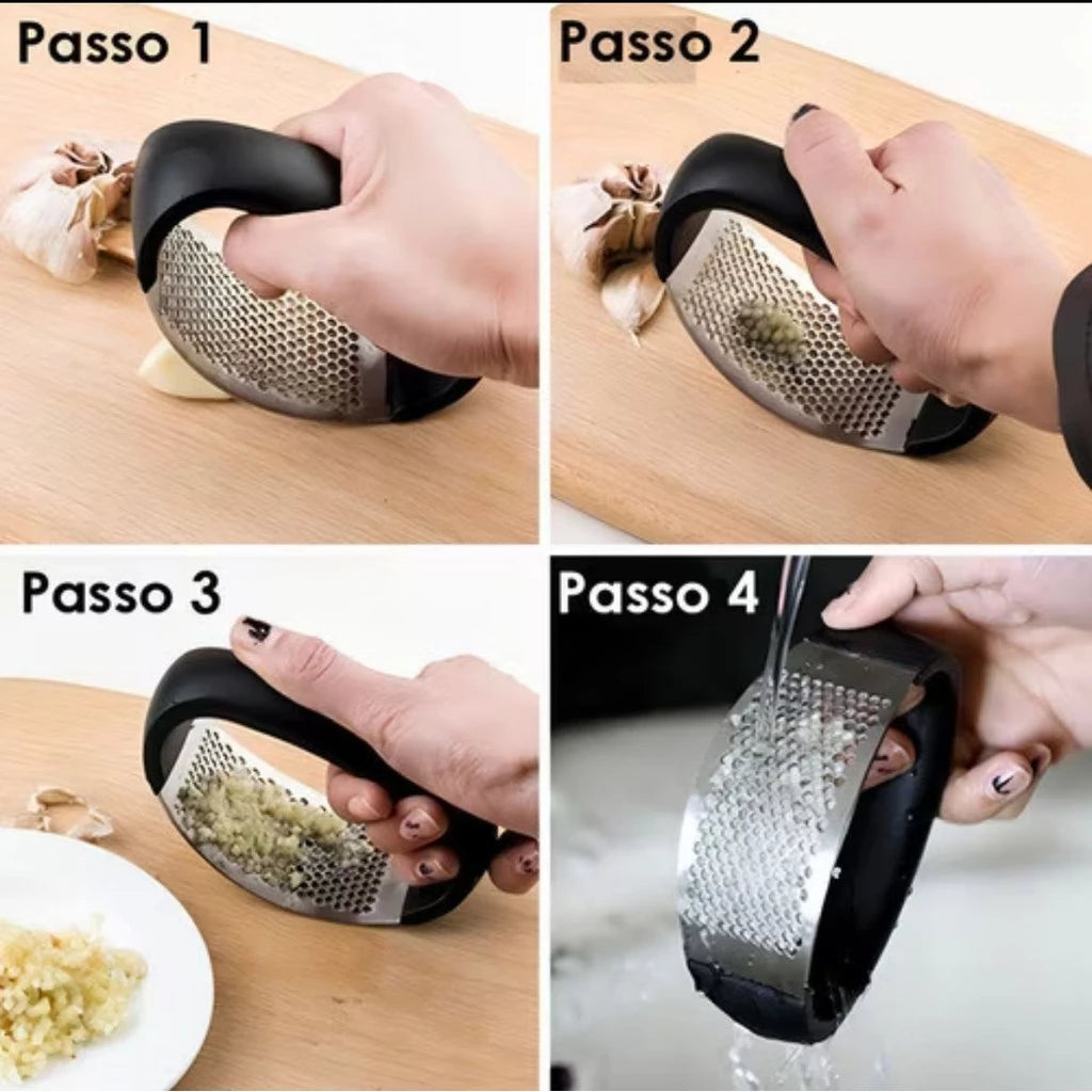 Kit 2 Espremedores de Alho Inox Amassamento Rápido, Forte e Prático