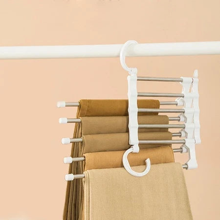 CabideFlex - Cabide Retrátil Organizador 5 em 1 Dobrável em Aço Inox