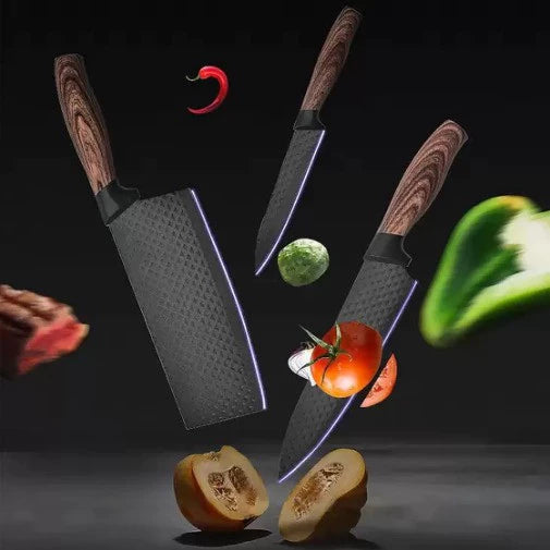 Kit Facas 6 Peças Inox Antiaderente  Tesoura e Descascador  Cabo Reforçado