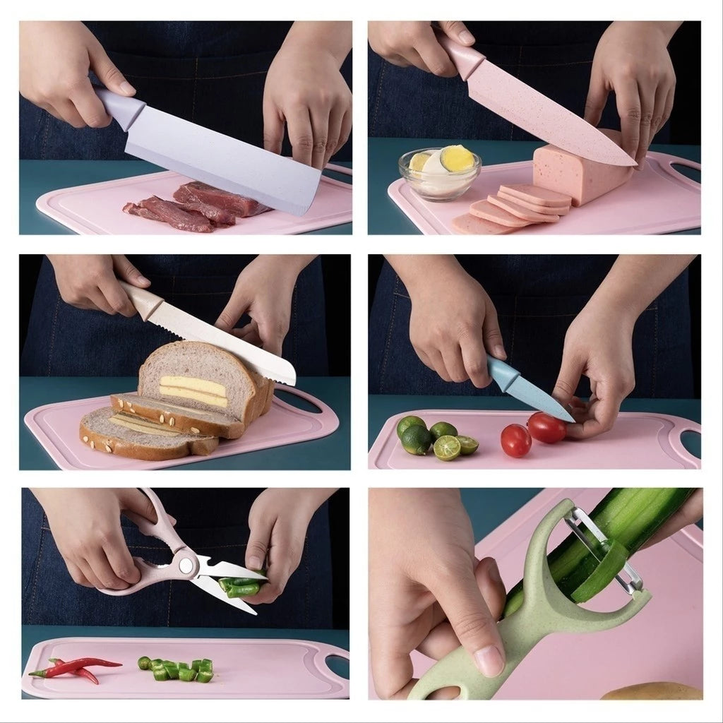 Kit Facas 6 Peças Inox Antiaderente  Tesoura e Descascador  Cabo Reforçado