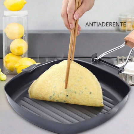 Frigideira Teflon Quadrada com Frisos Antiaderente Frangos Carnes