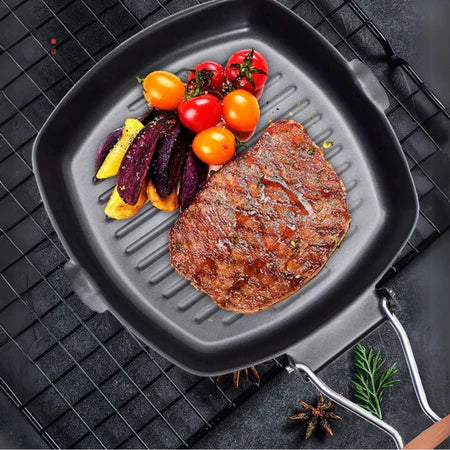 Frigideira Teflon Quadrada com Frisos Antiaderente Frangos Carnes