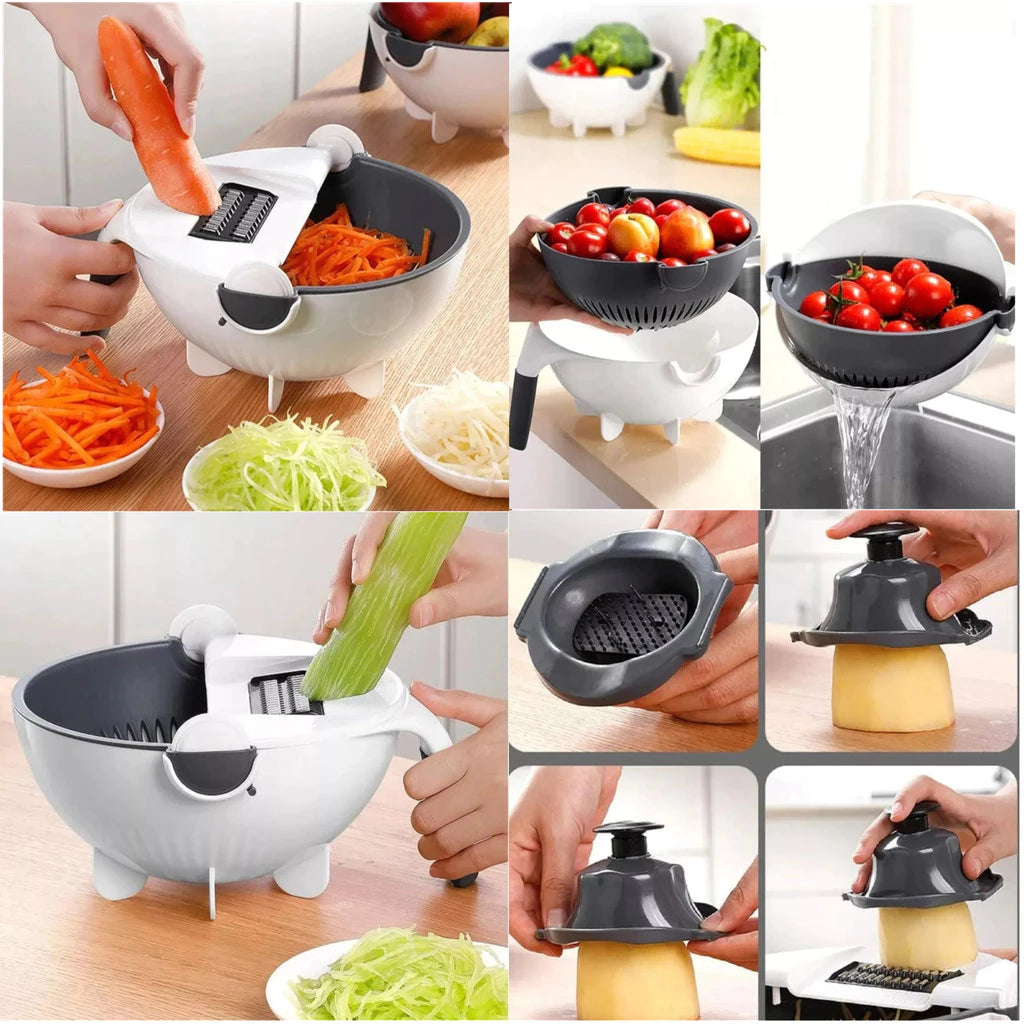 Ralador 9 em 1 com Escorredor e Descascador – Corte, Rale e Prepare Mais Rápido