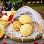 BambuFresh – Cesto de Bamboo com Cobertura de Tela Retrátil Protetor de Alimentos - Entrega Grátis