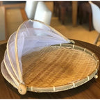 BambuFresh – Cesto de Bamboo com Cobertura de Tela Retrátil Protetor de Alimentos - Entrega Grátis